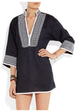 Pearl embroidered linen tunic